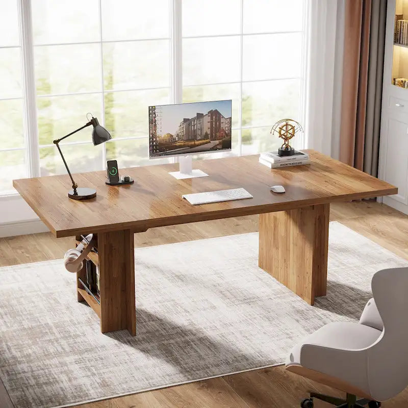 Bureau de direction de 160 cm, grand bureau d'ordinateur avec rangement