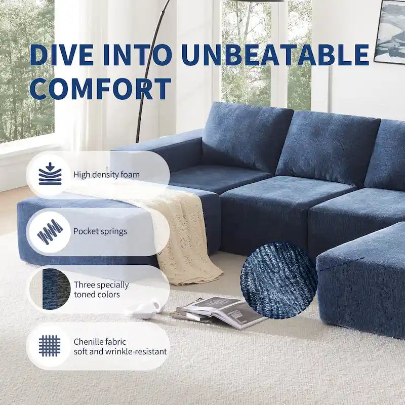 Canapé d'angle modulaire en forme de U, entièrement recouvert de mousse, canapé de sol.