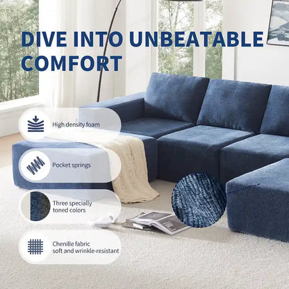 Canapé d'angle modulaire en forme de U, entièrement recouvert de mousse, canapé de sol.