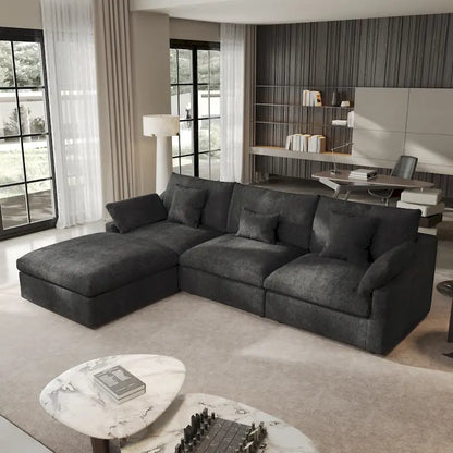 Canapé d'angle minimaliste en lin Cloud Couch, canapé en L à assise profonde avec coussins