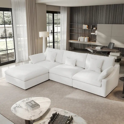 Canapé d'angle minimaliste en lin Cloud Couch, canapé en L à assise profonde avec coussins