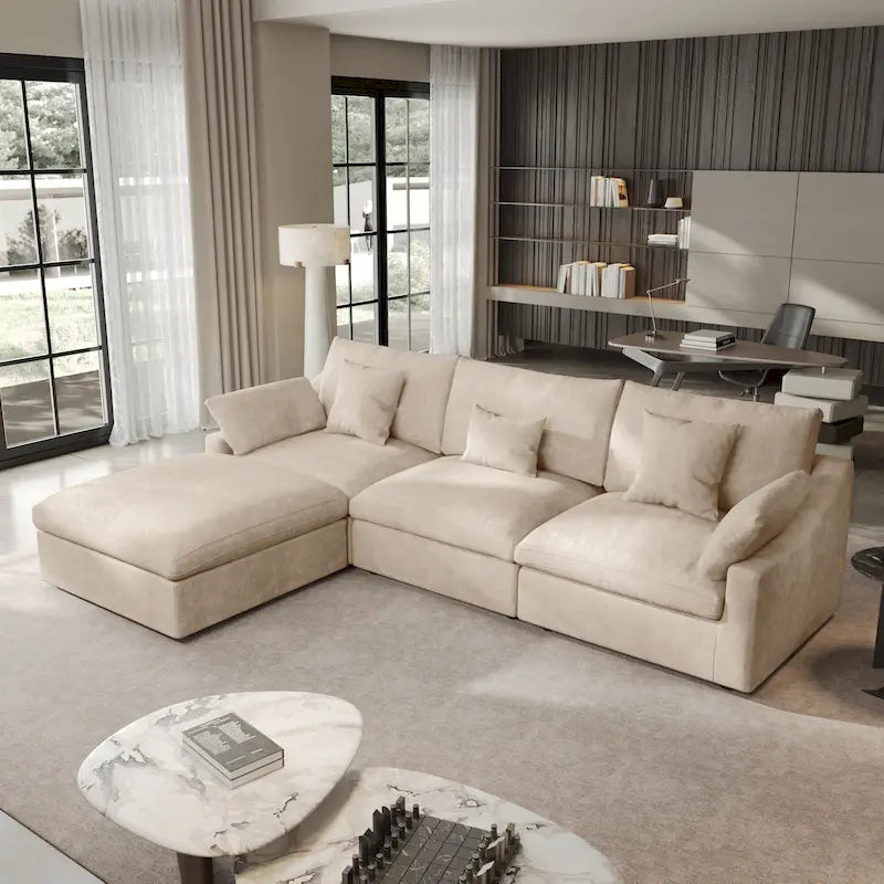 Canapé d'angle minimaliste en lin Cloud Couch, canapé en L à assise profonde avec coussins