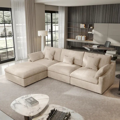 Canapé d'angle minimaliste en lin Cloud Couch, canapé en L à assise profonde avec coussins