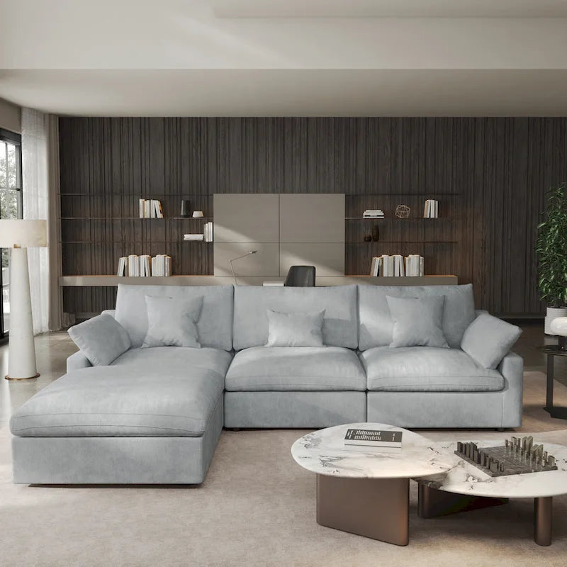 Canapé d'angle minimaliste en lin Cloud Couch, canapé en L à assise profonde avec coussins