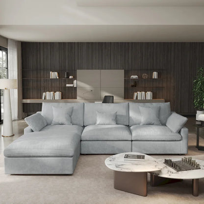 Canapé d'angle minimaliste en lin Cloud Couch, canapé en L à assise profonde avec coussins
