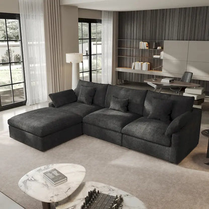 Canapé d'angle minimaliste en lin Cloud Couch, canapé en L à assise profonde avec coussins