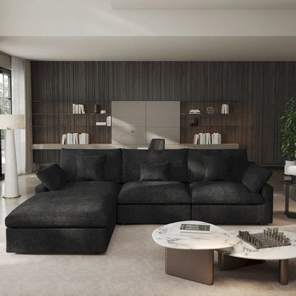 Canapé d'angle minimaliste en lin Cloud Couch, canapé en L à assise profonde avec coussins