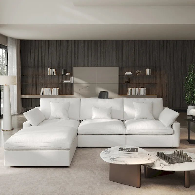 Canapé d'angle minimaliste en lin Cloud Couch, canapé en L à assise profonde avec coussins