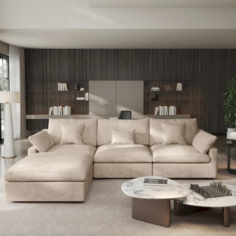 Canapé d'angle minimaliste en lin Cloud Couch, canapé en L à assise profonde avec coussins