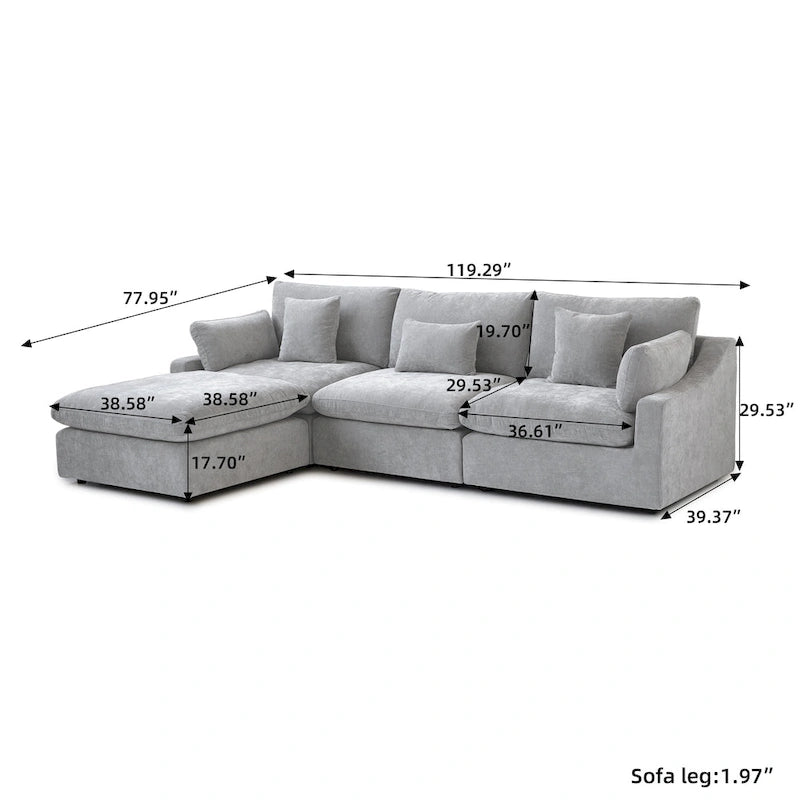 Canapé d'angle minimaliste en lin Cloud Couch, canapé en L à assise profonde avec coussins
