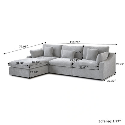Canapé d'angle minimaliste en lin Cloud Couch, canapé en L à assise profonde avec coussins