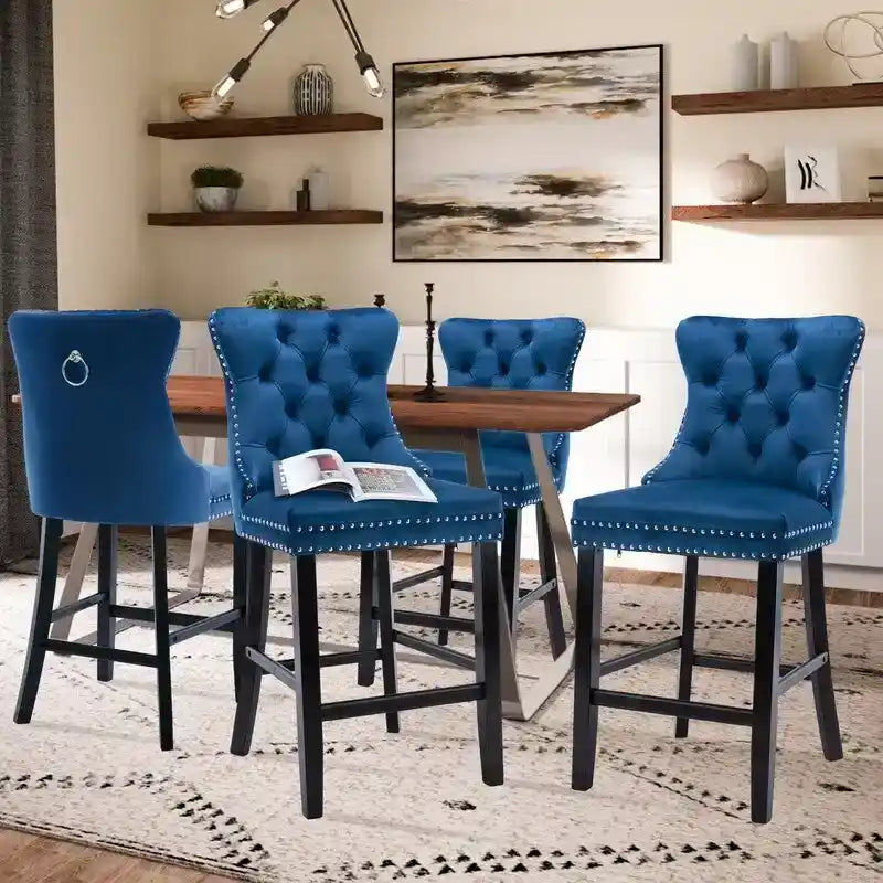 Ensemble de 6 tabourets de bar contemporains en velours.