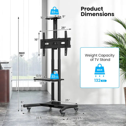 Support mobile Gymax pour téléviseurs à écran plat LCD/LED de 32 à 82 pouces (jusqu'à 132 pouces).