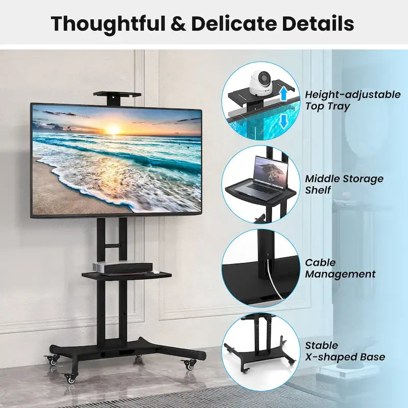 Support mobile Gymax pour téléviseurs à écran plat LCD/LED de 32 à 82 pouces (jusqu'à 132 pouces).