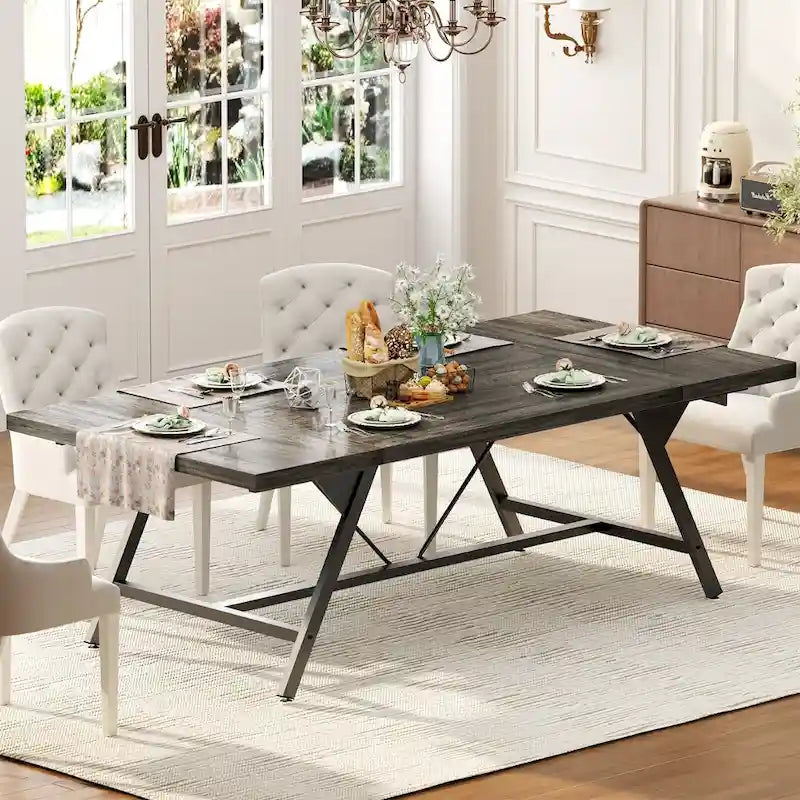 Table de salle à manger de style campagnard pour 8 personnes, table de cuisine rectangulaire en bois de 180 cm (70,8 pouces).