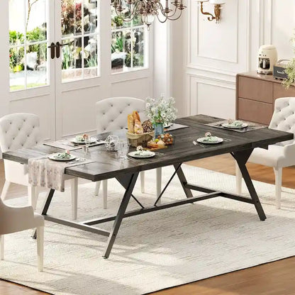 Table de salle à manger de style campagnard pour 8 personnes, table de cuisine rectangulaire en bois de 180 cm (70,8 pouces).