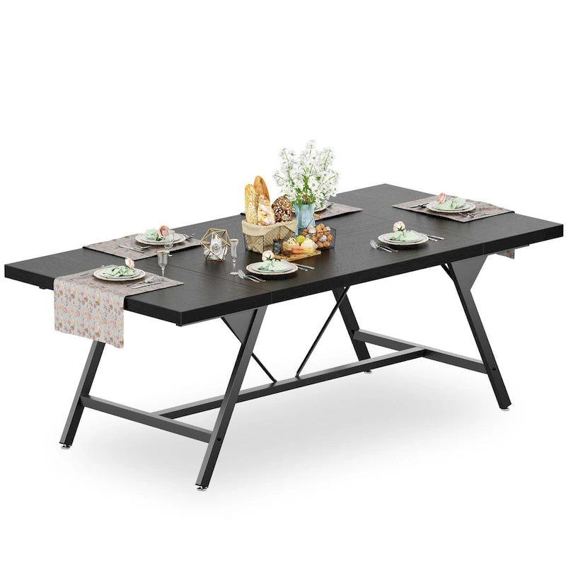 Table de salle à manger de style campagnard pour 8 personnes, table de cuisine rectangulaire en bois de 180 cm (70,8 pouces).