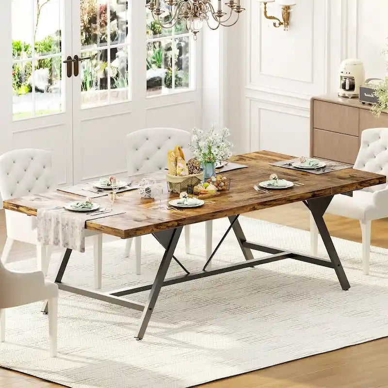 Table de salle à manger de style campagnard pour 8 personnes, table de cuisine rectangulaire en bois de 180 cm (70,8 pouces).