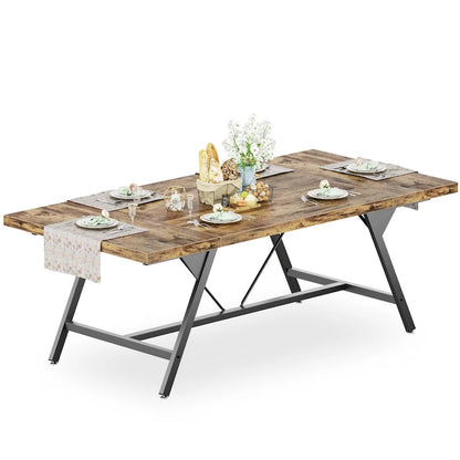Table de salle à manger de style campagnard pour 8 personnes, table de cuisine rectangulaire en bois de 180 cm (70,8 pouces).