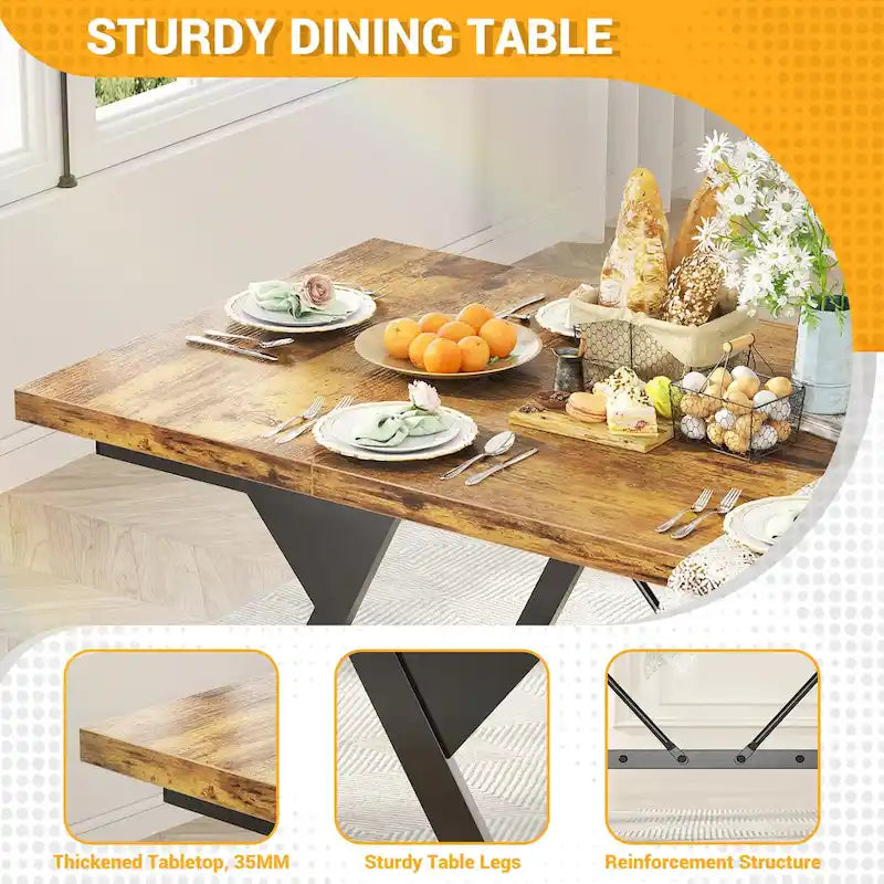 Table de salle à manger de style campagnard pour 8 personnes, table de cuisine rectangulaire en bois de 180 cm (70,8 pouces).