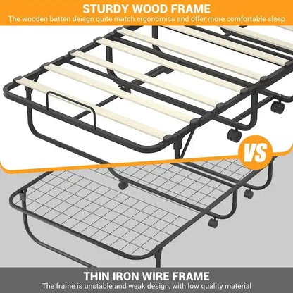 Lit pliant avec matelas en mousse à mémoire de forme de 12,5 cm, petit lit simple d'appoint avec roulettes