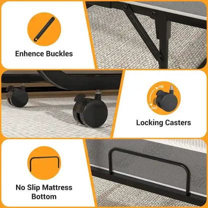 Lit pliant avec matelas en mousse à mémoire de forme de 12,5 cm, petit lit simple d'appoint avec roulettes