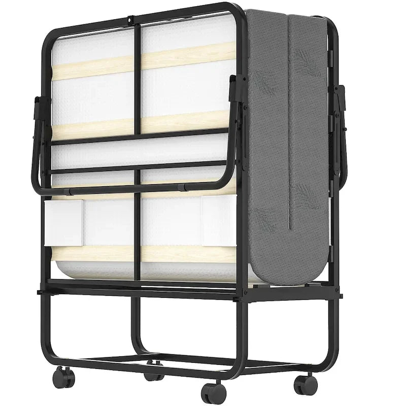 Lit pliant avec matelas en mousse à mémoire de forme de 12,5 cm, petit lit simple d'appoint avec roulettes