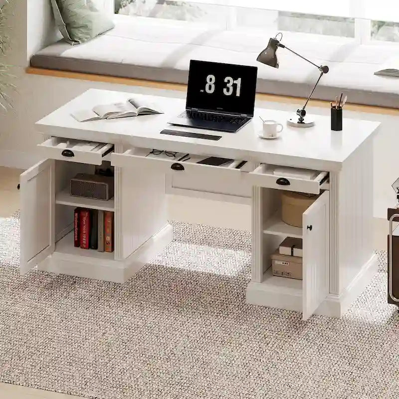 Modern Executive Desk,Computer Desk with 2 Storage Cabinet and 3 Drawers