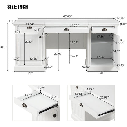 Bureau de direction moderne, bureau d'ordinateur avec 2 armoires de rangement et 3 tiroirs
