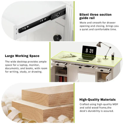 Bureau de direction moderne, bureau d'ordinateur avec 2 armoires de rangement et 3 tiroirs