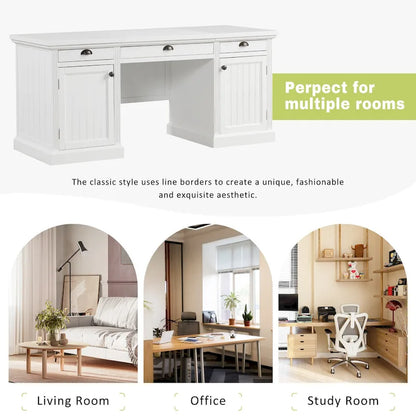 Bureau de direction moderne, bureau d'ordinateur avec 2 armoires de rangement et 3 tiroirs