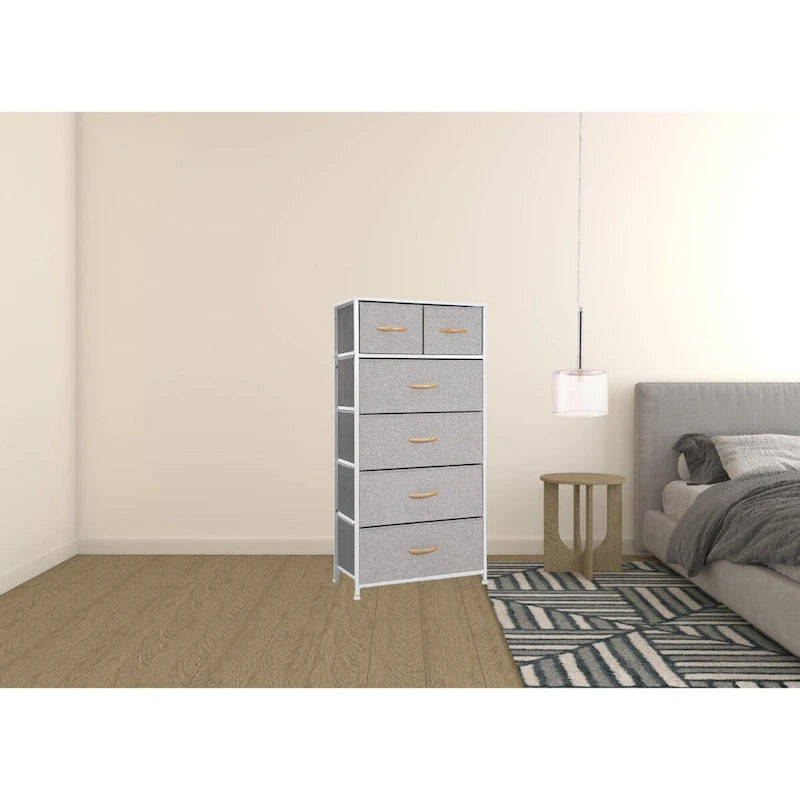 Commode combinée à six tiroirs en acier brun et tissu, 23 pouces