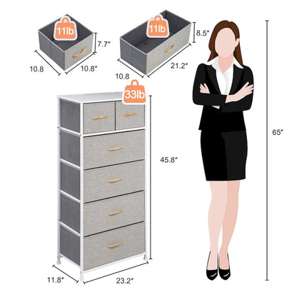 Commode combinée à six tiroirs en acier brun et tissu, 23 pouces