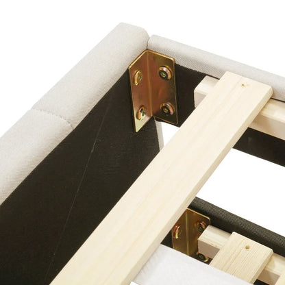 Lit plateforme rembourré en lin avec tête et pied de lit à rayures, lit gigogne et 3 tiroirs, lit à panneaux de bois