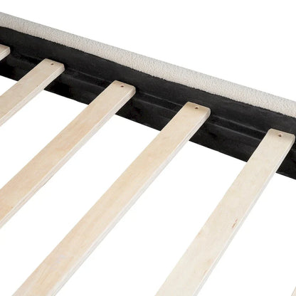 Cadre de lit avec tête de lit incurvée, lit plateforme recouvert de polaire épaisse, lit à panneaux bas en bois