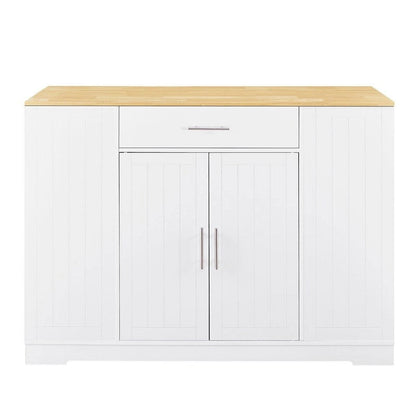 Îlot de rangement de cuisine de 53 pouces avec tiroirs et poubelle intégrée. Design moderne de style ferme pour la cuisine et la salle à manger.