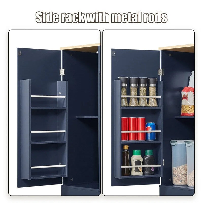 Îlot de rangement de cuisine de 53 pouces avec tiroirs et poubelle intégrée. Design moderne de style ferme pour la cuisine et la salle à manger.