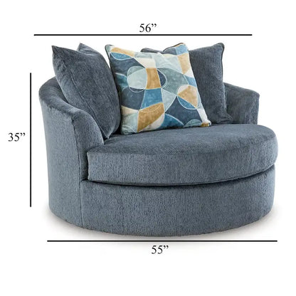 Fauteuil d'appoint Maxo surdimensionné, 142 cm, pivotant à 360°, 3 coussins décoratifs, bleu