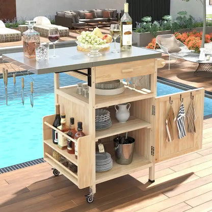 Chariot de cuisine roulant pour barbecue extérieur 40,5 pouces avec plateau en acier inoxydable, abattant, un tiroir, porte-serviettes et roues verrouillables.