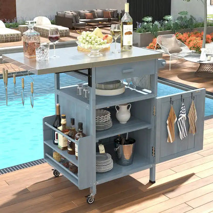 Chariot de cuisine roulant pour barbecue extérieur 40,5 pouces avec plateau en acier inoxydable, abattant, un tiroir, porte-serviettes et roues verrouillables.