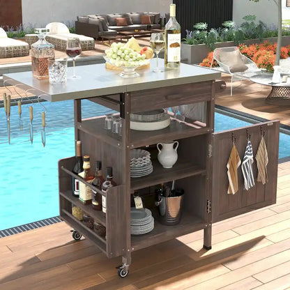 Chariot de cuisine roulant pour barbecue extérieur 40,5 pouces avec plateau en acier inoxydable, abattant, un tiroir, porte-serviettes et roues verrouillables.
