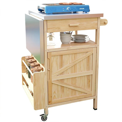 Chariot de cuisine roulant pour barbecue extérieur 40,5 pouces avec plateau en acier inoxydable, abattant, un tiroir, porte-serviettes et roues verrouillables.