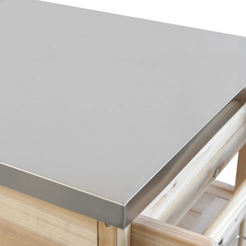 Chariot de cuisine roulant pour barbecue extérieur 40,5 pouces avec plateau en acier inoxydable, abattant, un tiroir, porte-serviettes et roues verrouillables.