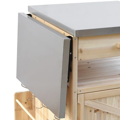 Chariot de cuisine roulant pour barbecue extérieur 40,5 pouces avec plateau en acier inoxydable, abattant, un tiroir, porte-serviettes et roues verrouillables.