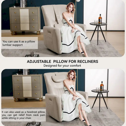 Fauteuil inclinable électrique pivotant et à bascule Leatheraire, fauteuil inclinable moderne une place avec coussin de soutien lombaire et cervical, ports USB et Type-C