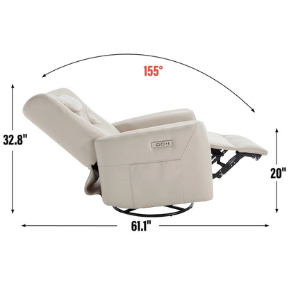 Fauteuil inclinable électrique pivotant et à bascule Leatheraire, fauteuil inclinable moderne une place avec coussin de soutien lombaire et cervical, ports USB et Type-C