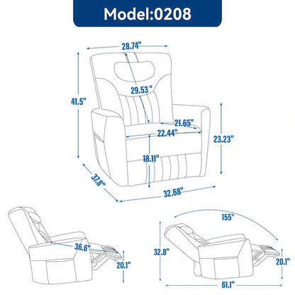 Fauteuil inclinable électrique pivotant et à bascule Leatheraire, fauteuil inclinable moderne une place avec coussin de soutien lombaire et cervical, ports USB et Type-C