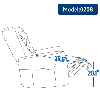 Fauteuil inclinable électrique pivotant et à bascule Leatheraire, fauteuil inclinable moderne une place avec coussin de soutien lombaire et cervical, ports USB et Type-C