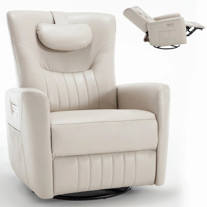 Fauteuil inclinable électrique pivotant et à bascule Leatheraire, fauteuil inclinable moderne une place avec coussin de soutien lombaire et cervical, ports USB et Type-C