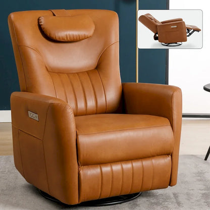 Fauteuil inclinable électrique pivotant et à bascule Leatheraire, fauteuil inclinable moderne une place avec coussin de soutien lombaire et cervical, ports USB et Type-C